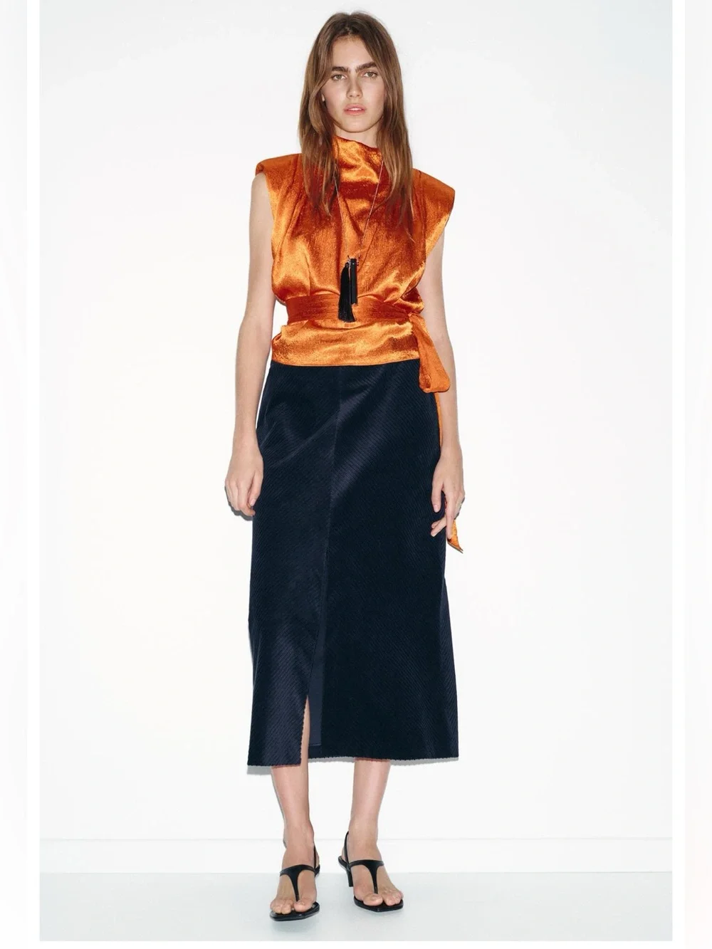 ZARA STRAIGHT CORDUROY MIDI SKIRT